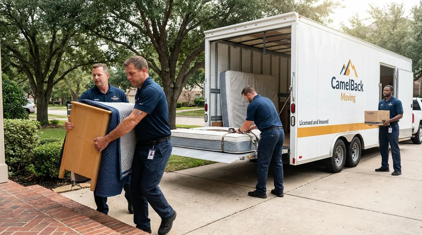 Crew loading residential truck for cross-state move from Addison, NY