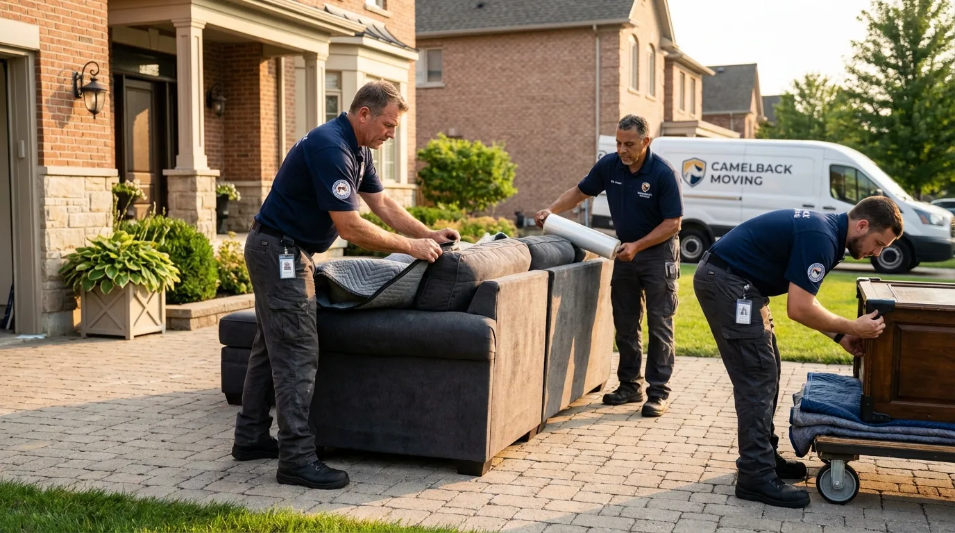 Large estate moving crew wrapping furniture in Addison, NY